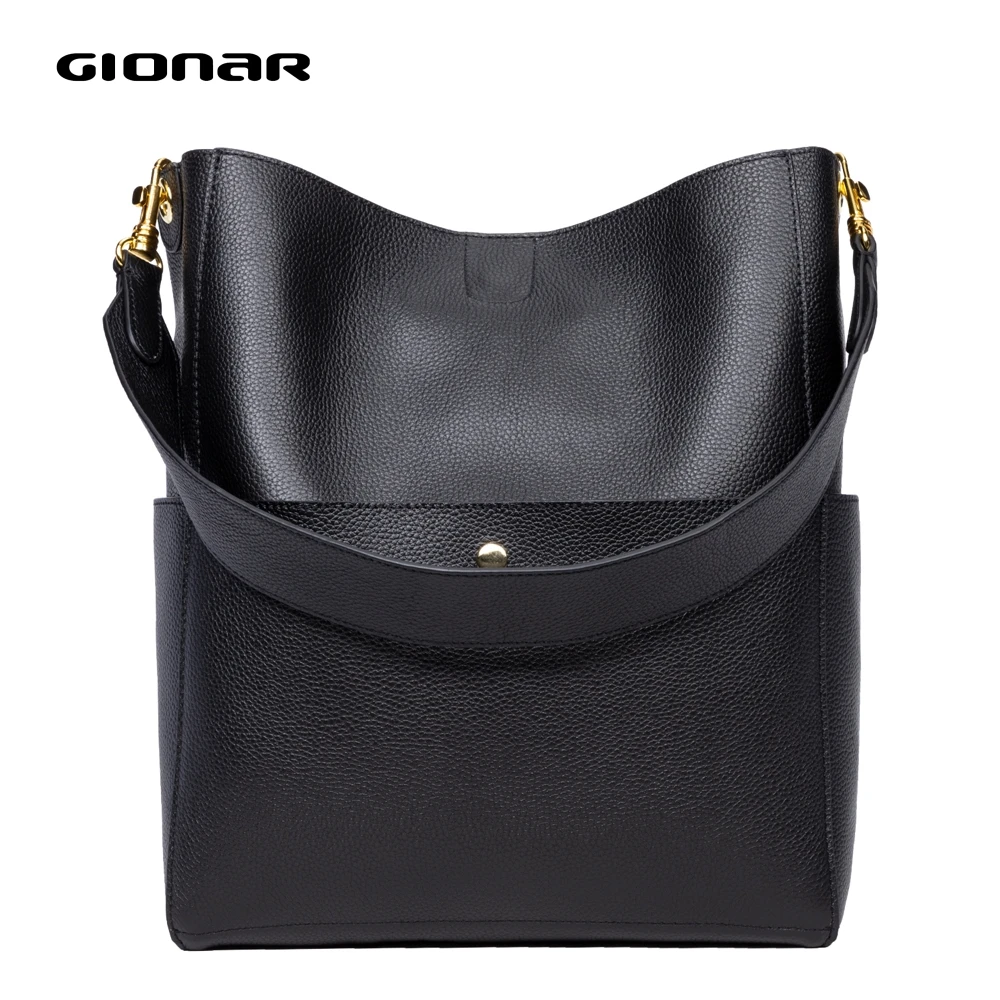 

GIONAR RFID Designer Top Layer Cow Leather Bucket Bag Genuine Soft Leather Large Tote Composite Bag Womens Handcrafted Handbags
