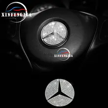 Для Mercedes-Benz GLA CLA A B C E класса GLC W205 W213 X253 цвета: золотистый, серебристый с кристаллами Стиль рулевое колесо Крышка-задняя панель с логотипом отделка