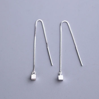 

LISM 925 Sterling Silver For Women Charming Geometric Drop Earring Long Chain Ear Line Fine Jewelry