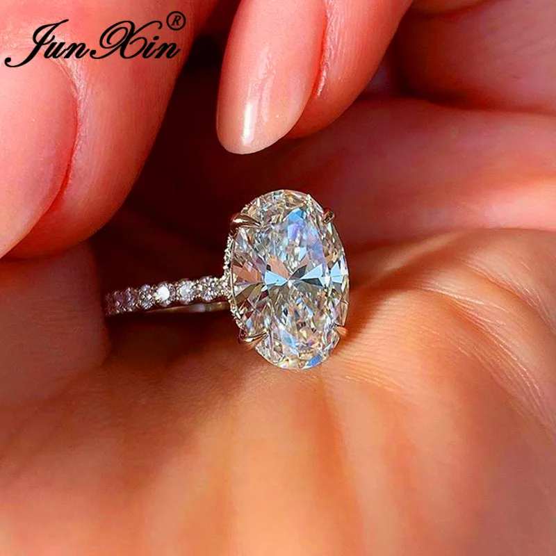 

Minimalist Single Crystal Stone Rings For Women Wedding Bands Silver Color Oval White Zircon Thin Ring Band Engagement Jewelry