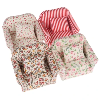

1:12 Dollhouse Miniature Mini Flower Sofa Model With Pillow Furniture Toy Accessories