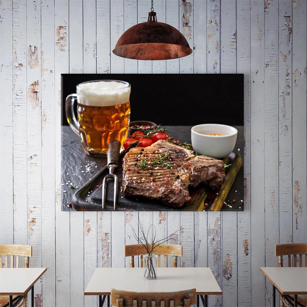 60x40cm Grilled Steak Spell Beer Wall Painting Home Decoration Canvas Kitchen Dining Room Wall Decor Background AliExpress