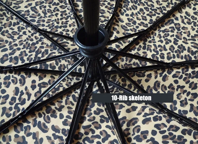 Fashion Leopard Pattern Women Rain Umbrella 10-Rib Super Windproof Anti UV Parasol Luxury Male 3 Folding Automatic Umbrella11