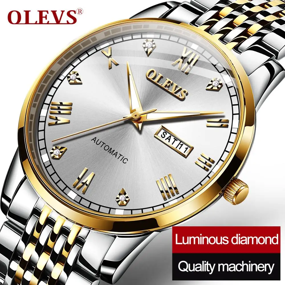 OLEVS Automatic Watch for Men Original Switzerland Movement Mechanical Wrist Clock Dual Calendar Luxury Top Waterproof Watches