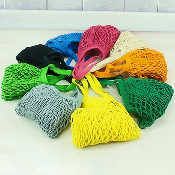 

Fashion Cotton Handle Net Tote Multicolors Fruit Vegetable Bag Grocery Bag Portable Reusable Washable Multi Purpose Shopping Bag