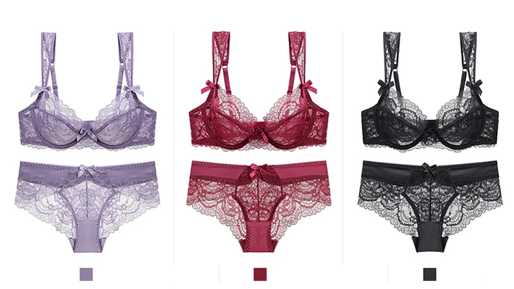 CINOON Ultrathin Lingerie set plus size bras A B C D Cup sexy bra set transparent women underwear Embroidery Lingerie bralette (12)