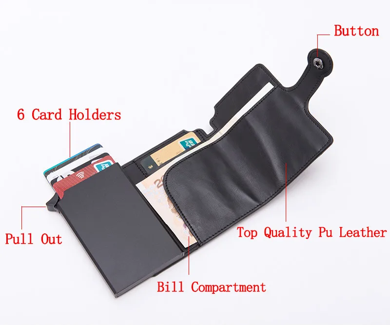 BISI GORO для мужчин RFID Кнопка кредитный держатель для карт высокое качество Металл Алюминий Авто всплывающий RFID ID Card чехол черный кошелек портмоне