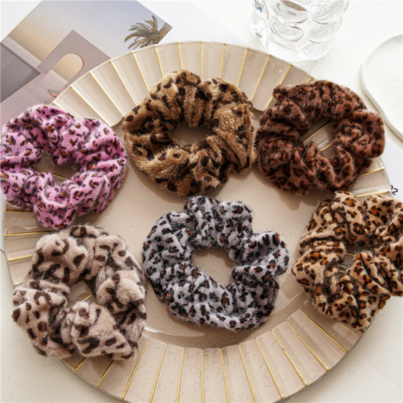 Retro Autumn Winter Leopard Print Scrunchies Hair Ties Coffee Pink Grey Rubber Band Exaggerated Hair Accessories for Women Girls autumn and winter retro coffee brown trendy casual coat middle aged and young men s assault suit work jacket