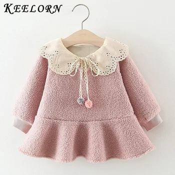 

Keelorn Baby Girls Dress 2020 New Spring Long Sleeve Solid Hairball Bow 0-2T Newborn Toddler Dresses Kids Casual Velet Clothes