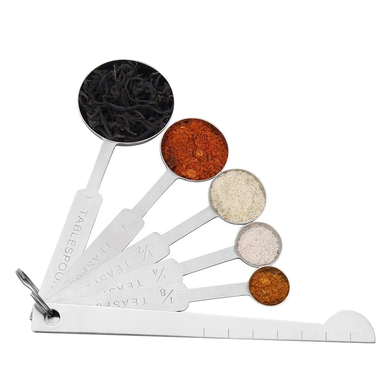 

Measuring Spoon Set, Stainless Steel Measuring Spoon Set: 1/8 Tsp, 1/4 Tsp, 1/2 Tsp, 1 Tsp, 1 Tbsp, 1 Measuring Ruler, Metal Tea