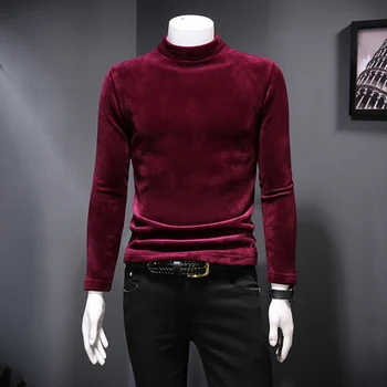 

2019 new plus velvet thick winter high collar bottoming shirt men's fashion long-sleeved t-shirt men's tide velvet warm T-shirt