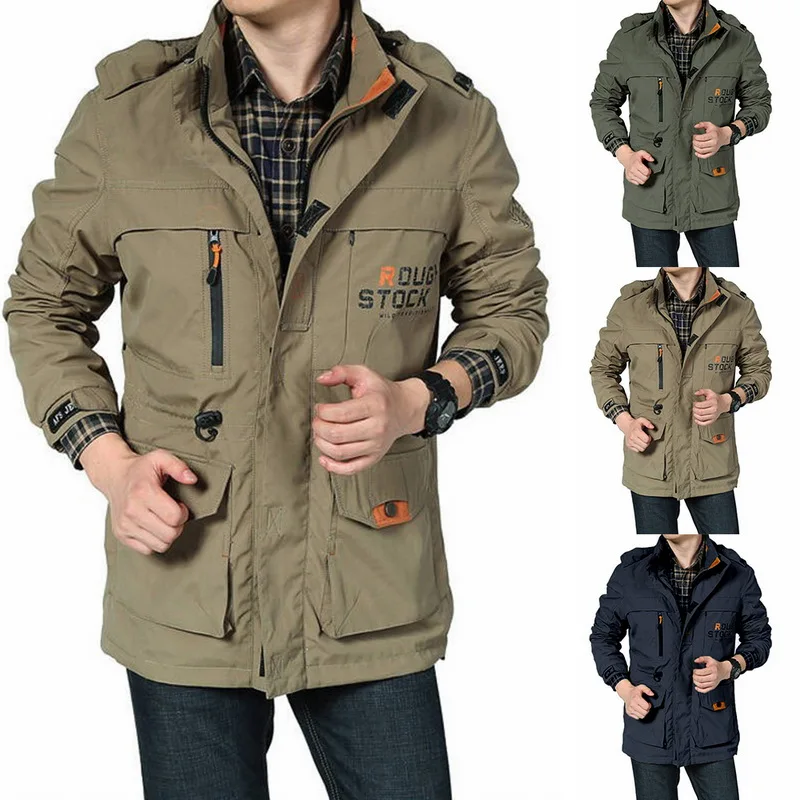 Мужская куртка-бомбер на осень и зиму с несколькими карманами, водонепроницаемая военная тактическая куртка с капюшоном, ветровка, Мужское пальто, верхняя одежда stormwear