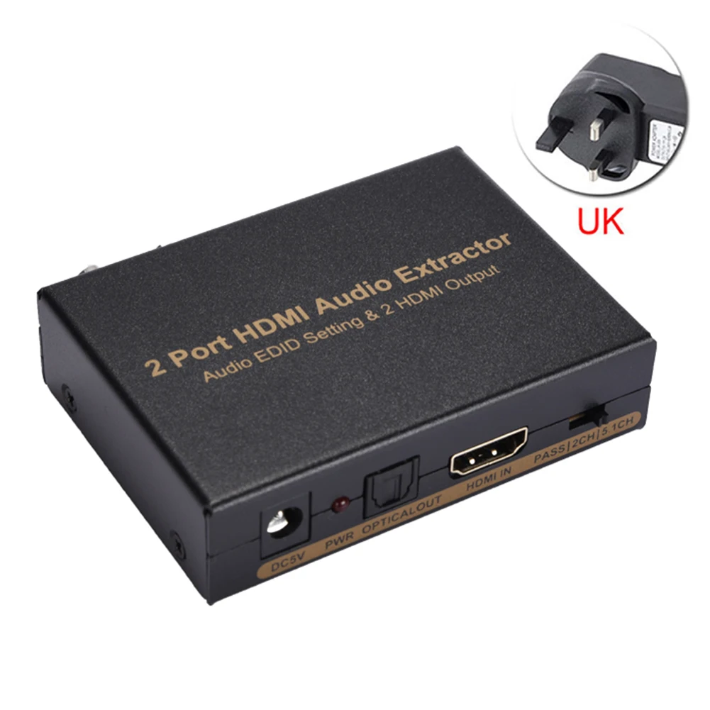 2-портовый HDMI сплиттер 1X2 HDMI аудио экстрактор Spdif аудио выход HD1080P 24bit 192 кГц DAC аудио EDID Настройка 2 HDMI выход - Цвет: UK Plug