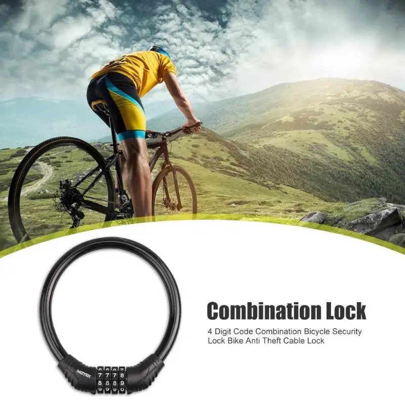 4 Digit Combination Code Anti Theft Bicycle Cable Lock Mountain Bike Security