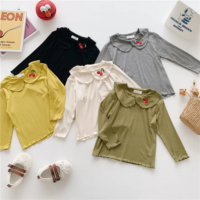 Коллекция года, осенняя милая блузка принцессы с оборками для девочек детская одежда с принтом вишни
