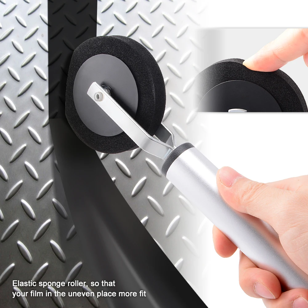 FOSHIO Vinyl Tint Rolling Wheel Sponge Anti-Static Squeegee Uneven Surface Gap Film Install Auto Wrapping Roller Car Repair Tool
