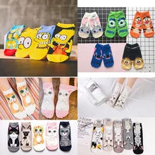 Женские забавные носки, распродажа, милые короткие носки в стиле Харадзюку С мультипликационным принтом, Meias, кошки, собаки, сумасшедшие животные, Симпсоны, носки-лодочки, счастливые