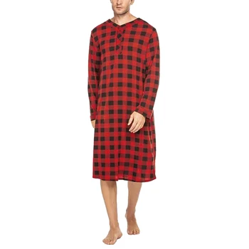 

Puimentiua Men Long Sleeve Sleep Robes Homewear V Neck Button Cozy Bathrobe High Quality Leisure Mens Pajamas Nightgown Dress