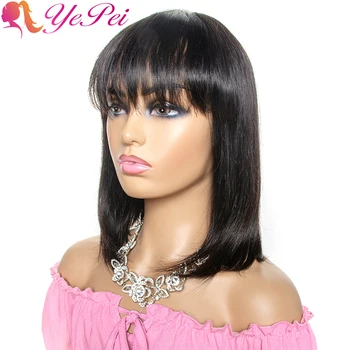 

Straight Human Hair Wigs Short Bob Wig With Bangs Brazilian Full Machine Made Wigs With Front Bang Yepei Remy Hair