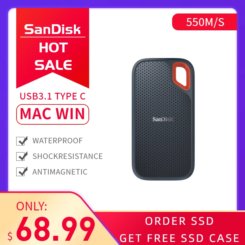 Внешний жесткий диск SanDisk SSD USB 3 1 Type C 250 ГБ 500 Гб ТБ внешний твердотельный м/с для