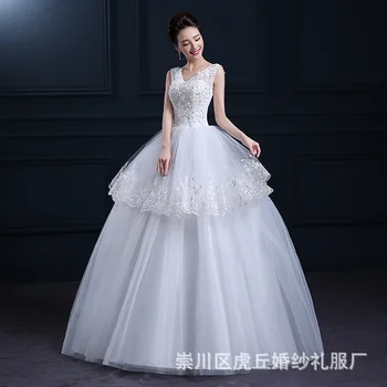 

2019 Summer Vestidos De Novia Real Photo White Lace V-neck Sequins Wedding Dresses Cheap Princess Bride Gowns Frock
