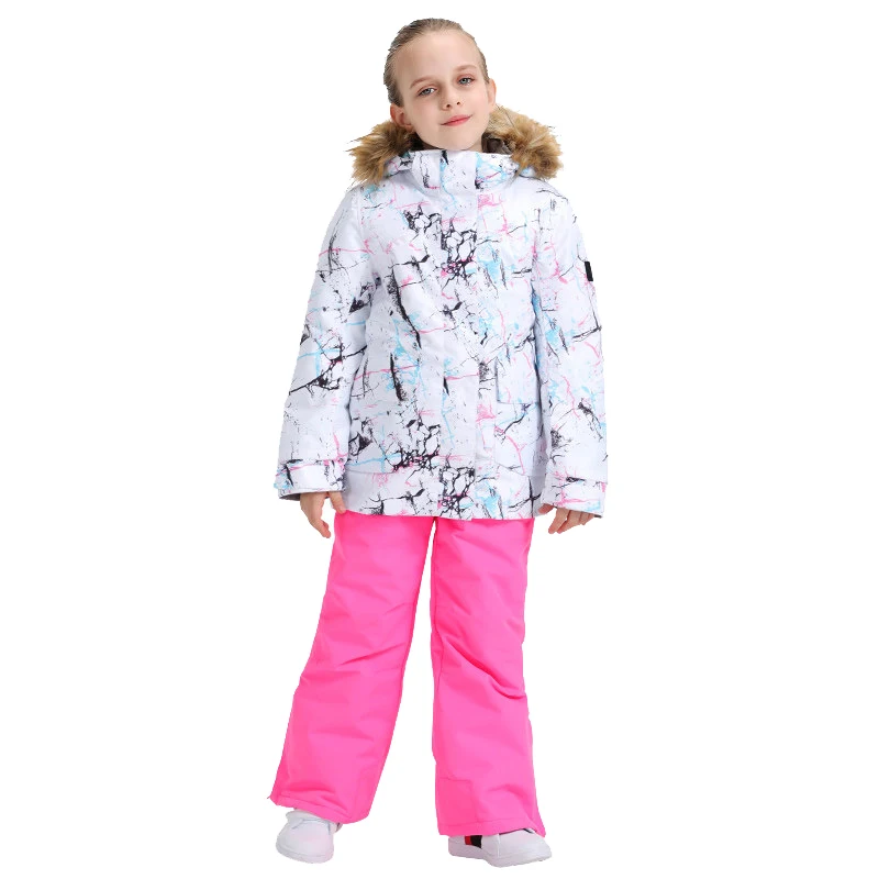 

For -30 Degree Children Skiing Suit Sportwear Warm Jackets Clothes Sets Kids Ski Suit Baby Girl