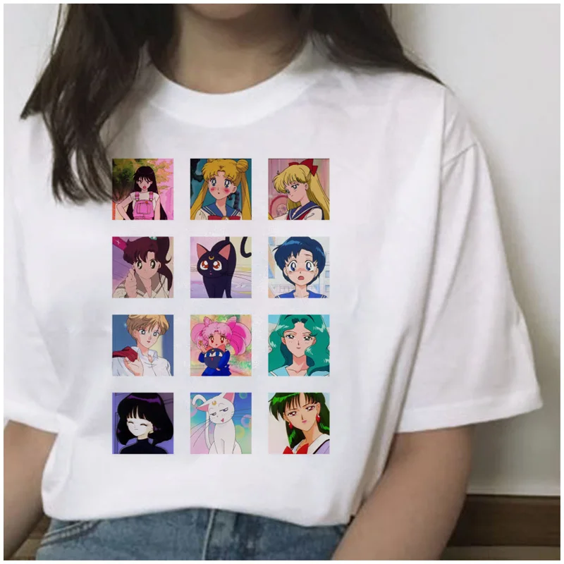 Sailor Moon футболка Летняя Harajuku женская футболка с милым принтом Ullzang футболка Kawaii женские топы футболки с коротким рукавом футболки графический - Цвет: 5777