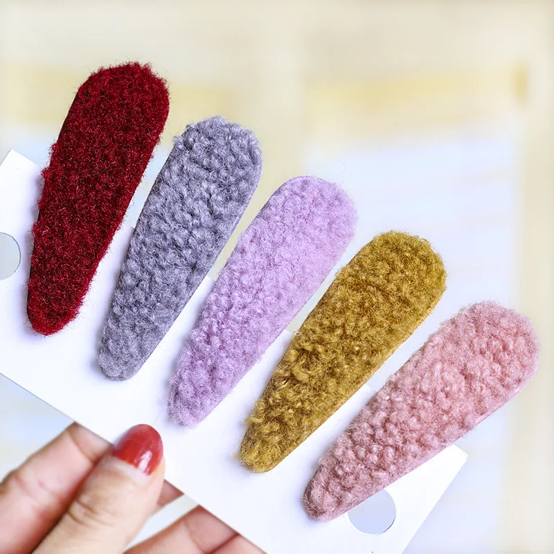 

2019 Korean Autumn Winter Imitation Wool Water Drop Hairpins For Women Girls Fashion Hair Accessories Solid Color Hair Clips