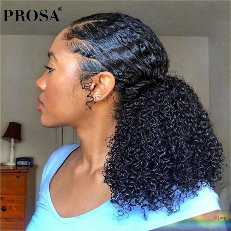 

3B 3C Kinky Curly Ponytail Human Hair For Women Natural Color Mongolian Clip In Human Hair Extensions Prosa Remy One Piece