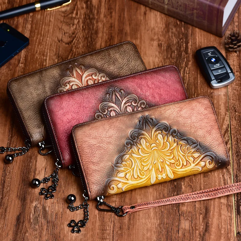 

WERAIMJX Luxury Genuine Leather Women Wallets New Designer Embossed Lady Long Coin Purse Card Holders Carteras Women Long Wallet