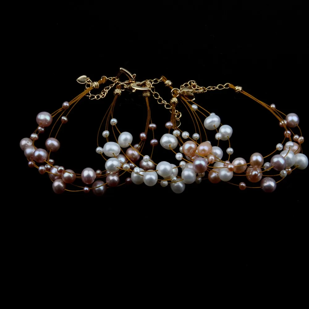 Регулируемый жемчужный браслет 100% натуральные пресноводные перламутровые