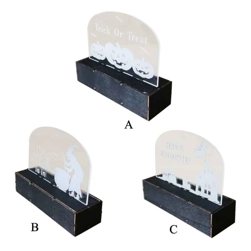 

Halloween Hanging LED Lights Engraving LED Light Decoration Haunted House Elf Tombstone Pattern Wooden Halloween Acrylic Laser