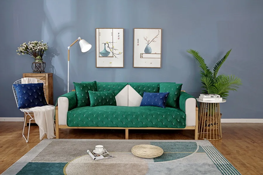 Solid Plush Scales Sofa Cover Autumn Winter Warm Cushion Cover Nordic Simple Combination Sofa Slipcovers For L-shaped Sofa Decor
