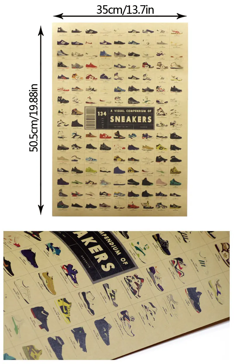 Classic famous brand sneakers nostalgic retro poster A Visual Compendium of Sneakers bar home decor painting wall stickers