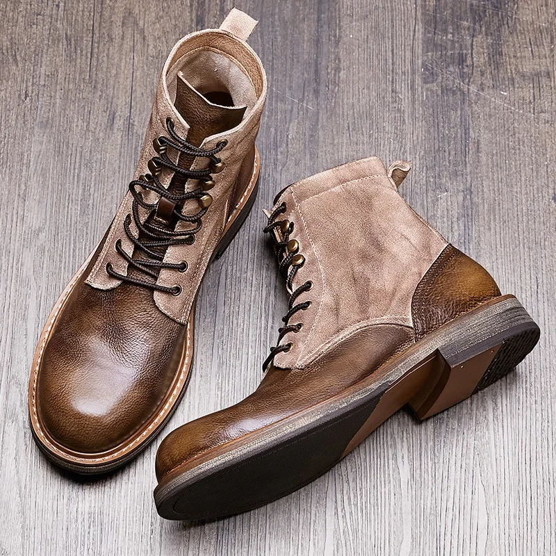 Mens Combat Boots Winter Cowhide Cowboy Boots Male Men High Quality Genuine Leather Ankle Boots Men Casual Shoes Designer Shoes