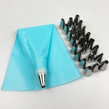 

26 PCS/Set Silicone Pastry Bag Tips DIY Icing Piping Cream Reusable Pastry Bags +24 Nozzle Set Cake Decorating Kitchen Tools