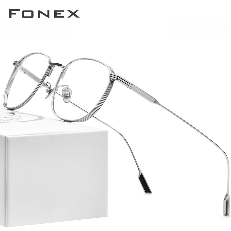 FONEX, оправа для очков из чистого титана, Женские винтажные круглые очки для близорукости, оправа для очков по рецепту, мужские, Новые овальные очки 8517