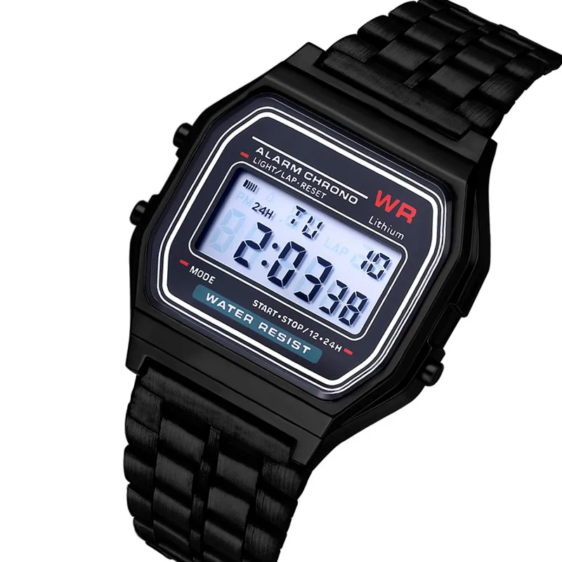 Винтаж женские часы, унисекс модные Нержавеющая сталь светодиодный Спорт военные Наручные часы электронные цифровые часы пара подарок