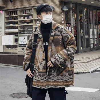 

Winter Woolen Coat Men Fashion Retro Casual Woolen Men Streetwear Overcoat Male Wild Loose Cotton Jacket Man Clothes M-XL