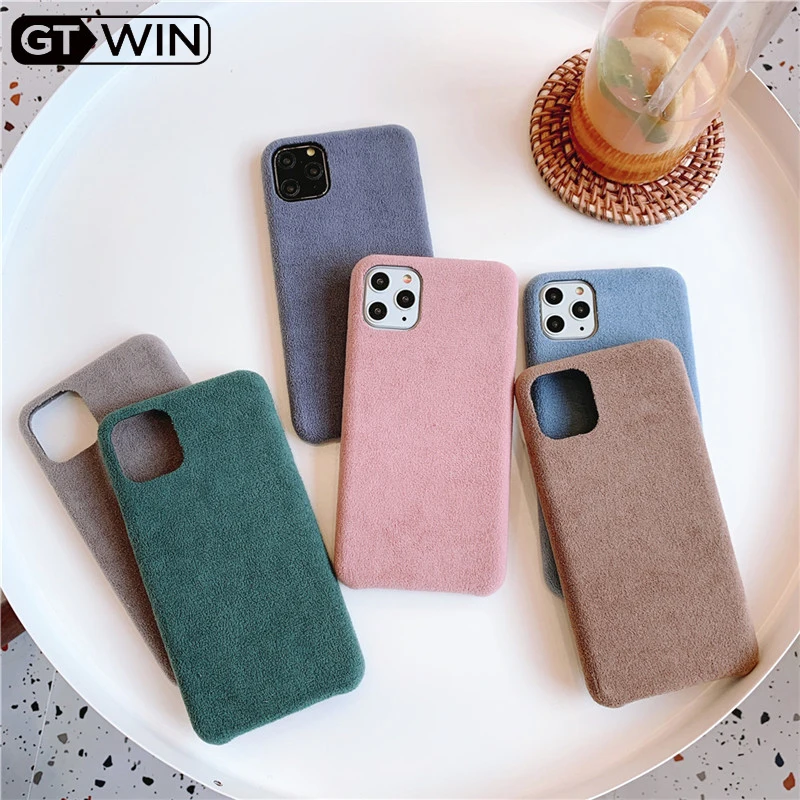 Однотонный чехол GTWIN с теплым пухом для iPhone 11 Pro MAX XR X XS Max Candy Phone s 7 6S 8 Plus Мягкий из