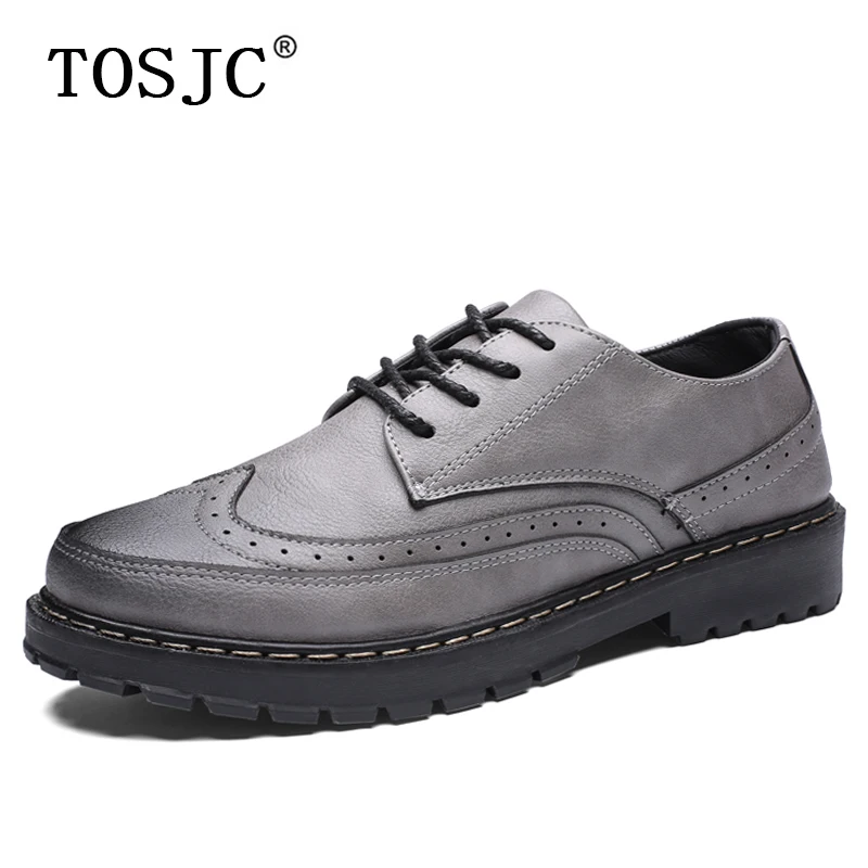 TOSJC/Модные Мужские модельные туфли-оксфорды; мужские туфли в стиле Дерби на шнуровке в винтажном стиле с круглым носком; официальная обувь ручной работы; обувь с перфорацией типа «броги» в деловом стиле