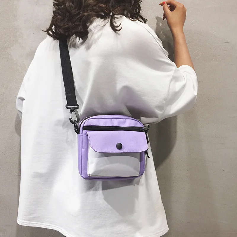 

2019 Fashion Canvas Bag Trend Simple Solid Color Fresh Shoulder Bag Artistic Oblique Square Sling Bag