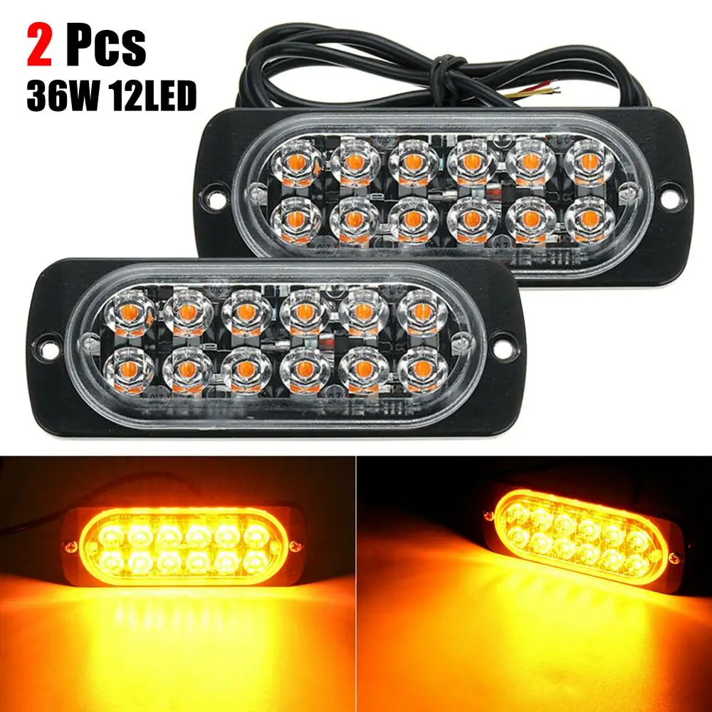 2Pcs Amber 12 LED 36W Light Bar Car Truck Hazard Beacon Warning Lamp Urgent Ultra-bright Fot SUV Trucks Dropship CSV | Автомобили и