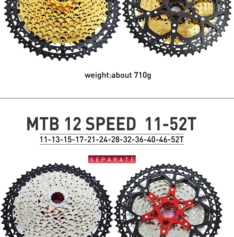 VG SPORTS MTB Cassette 8 9 10 11 12 Speed 40T 42T 46T 50T 52T Mountain Bike Cassette Separate Cassete Freewheel Bracket Sprocket