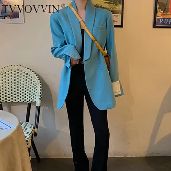 

TVVOVVIN 2020 Autumn Solid Long-sleeve Temperament Commut Single-button Fashion Patchwork Girl Female Long Tops B481