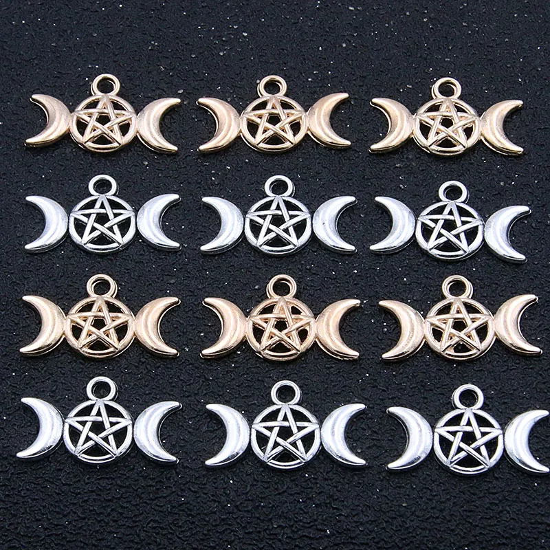 

40Pcs 13*22mm 2 Color Moon Round Zinc Alloy Vintage Hollow Out Connectors Pendants For DIY Jewelry Handmade Craft Finding
