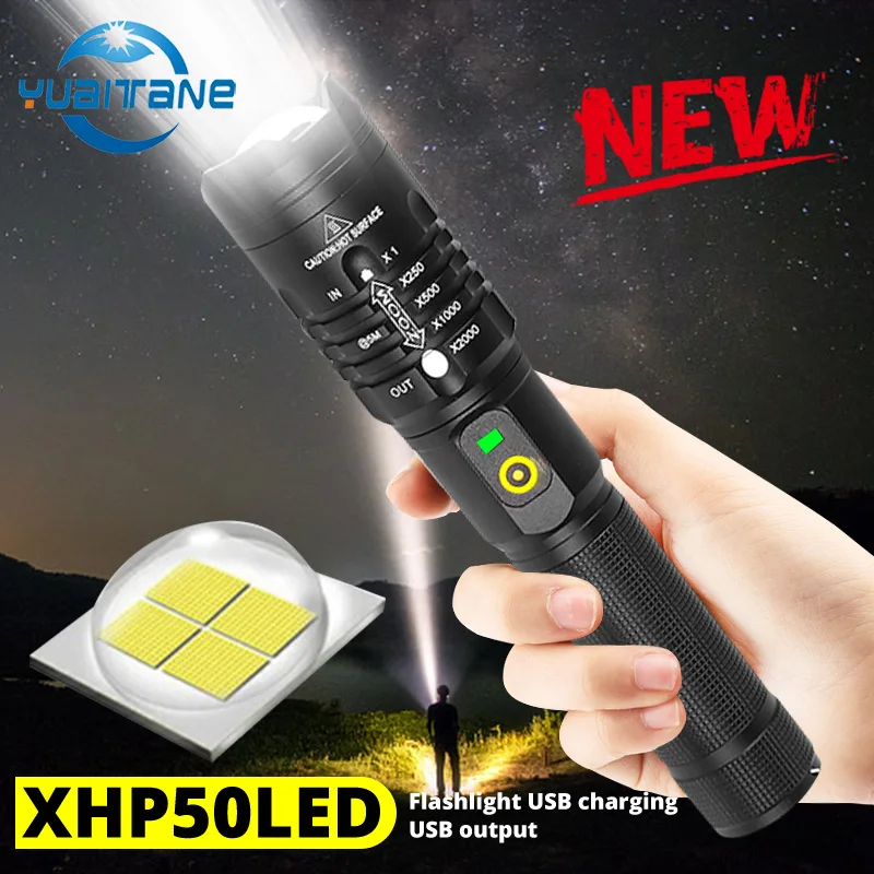Мощный светодиодный фонарик 18650 лм XHP50.2 перезаряжаемый фонарь с USB приближением
