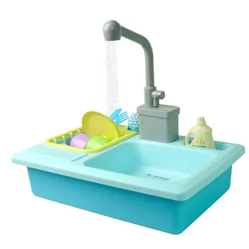 

New Kitchen Sink Toys Children Electric Dishwasher Playing Toy With Running Water Automatic Water Cycle System Play House Toys