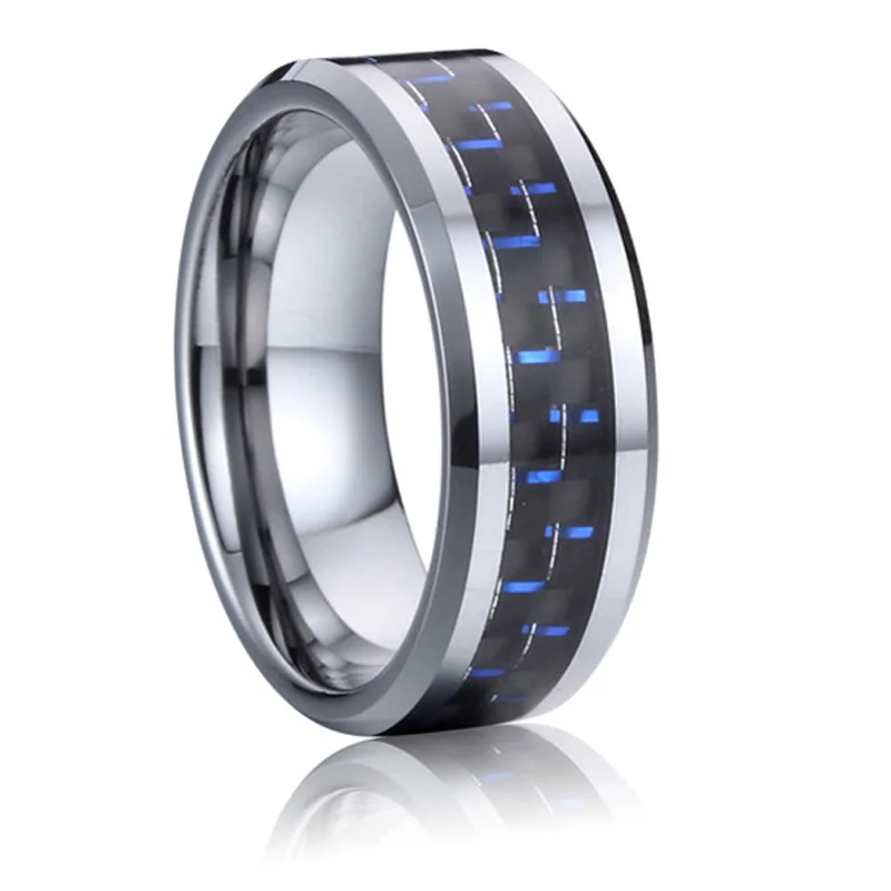 Blue Silver Color Male Tungsten Rings wedding band for men and women fashion Costume jewelry Female ring 8mm  TK016M (1)