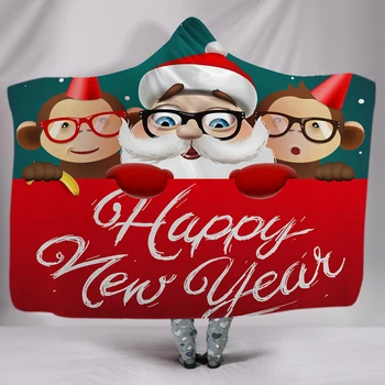 

3D Christmas present Hooded Blanket Sherpa Fleece Wearable plush Throw Blanket on Bed Sofa Thick warm B2003